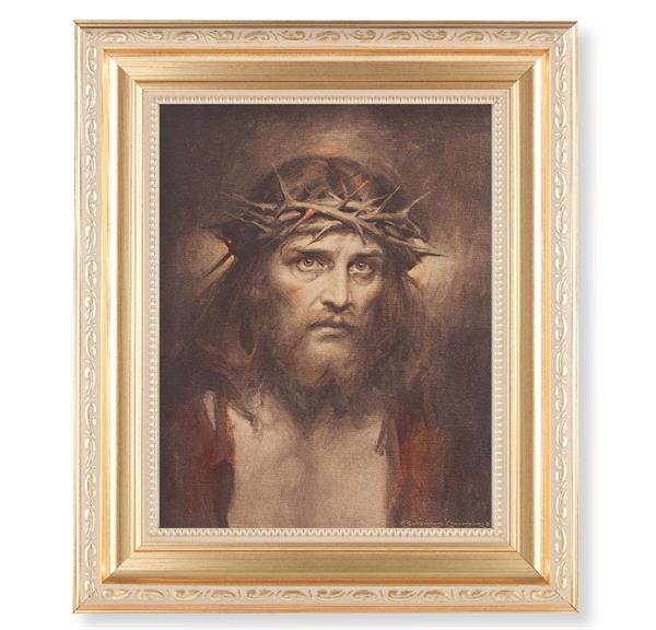 Chambers: ECCE Homo, 11.5"x13.5" Satin Gold Frame, Distressed Finish with Scrollwork, Italian Print Under Glass # 26413