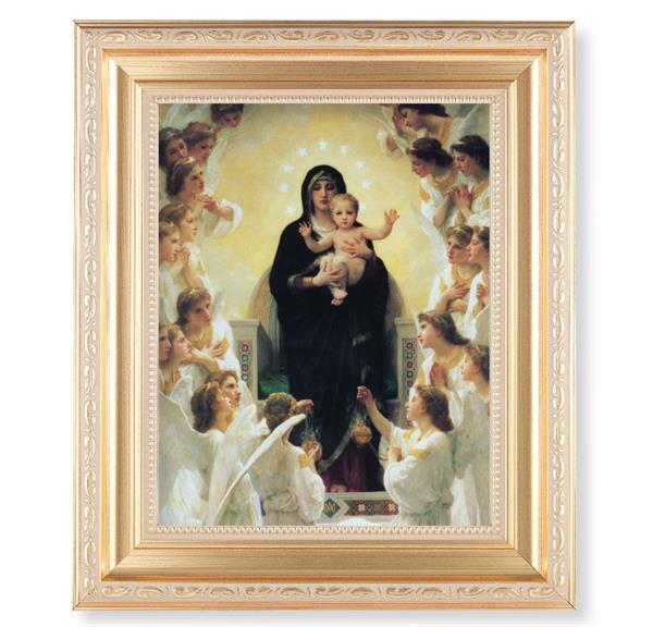 Bouguereau: Queen of Angels, 11.5"x13.5" Satin Gold Frame, Distressed Finish with Scrollwork, Italian Print Under Glass # 26443