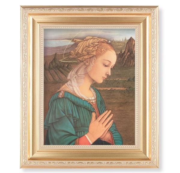 Lippi: Madonna, 11.5"x13.5" Satin Gold Frame, Distressed Finish with Scrollwork, Italian Print Under Glass # 26452