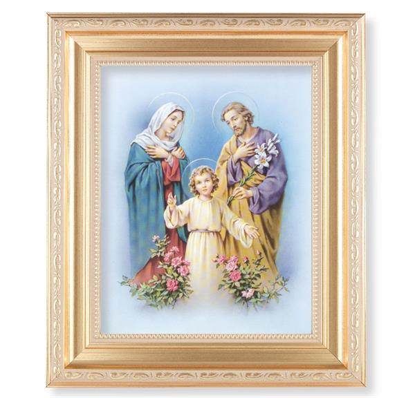 Holy Family, 11.5"x13.5" Satin Gold Frame, Distressed Finish with Scrollwork, Italian Print Under Glass # 26472
