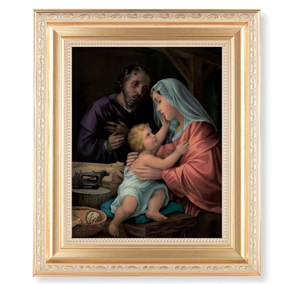 Holy Family, 11.5"x13.5" Satin Gold Frame, Distressed Finish with Scrollwork, Italian Print Under Glass # 26475