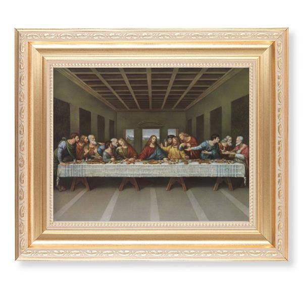 Last Supper, 11.5"x13.5" Satin Gold Frame, Distressed Finish with Scrollwork, Italian Print Under Glass # 26476