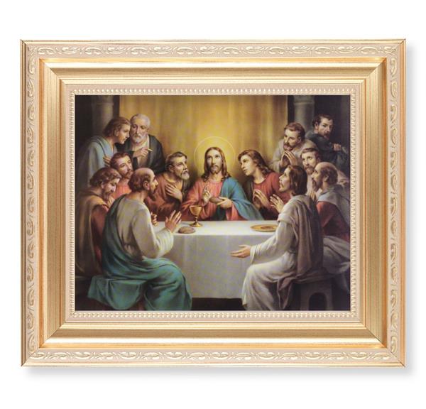 Bonella: Last Supper, 11.5"x13.5" Satin Gold Frame, Distressed Finish with Scrollwork, Italian Print Under Glass # 26477