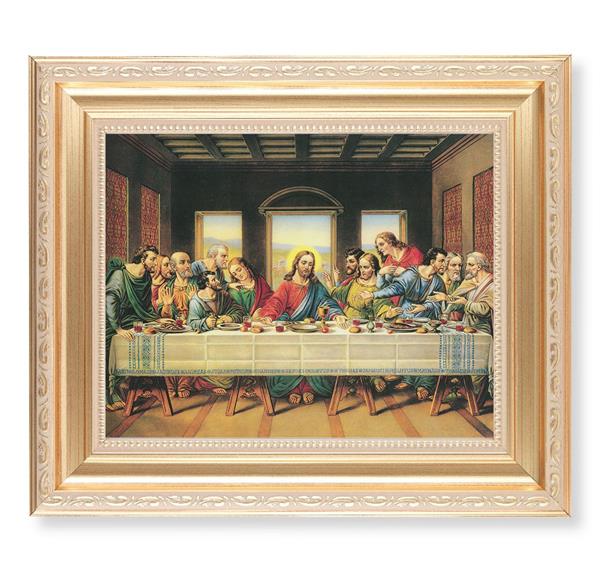 Last Supper, 11.5"x13.5" Satin Gold Frame, Distressed Finish with Scrollwork, Italian Print Under Glass # 26478