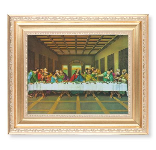 Last Supper, 11.5"x13.5" Satin Gold Frame, Distressed Finish with Scrollwork, Italian Print Under Glass # 26492