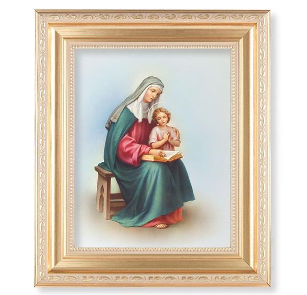 St. Anne, 11.5"x13.5" Satin Gold Frame, Distressed Finish with Scrollwork, Italian Print Under Glass # 26493