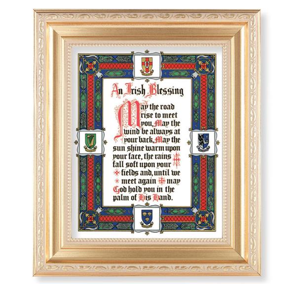 an Irish Blessing, 11.5"x13.5" Satin Gold Frame, Distressed Finish with Scrollwork, Italian Print Under Glass # 26497