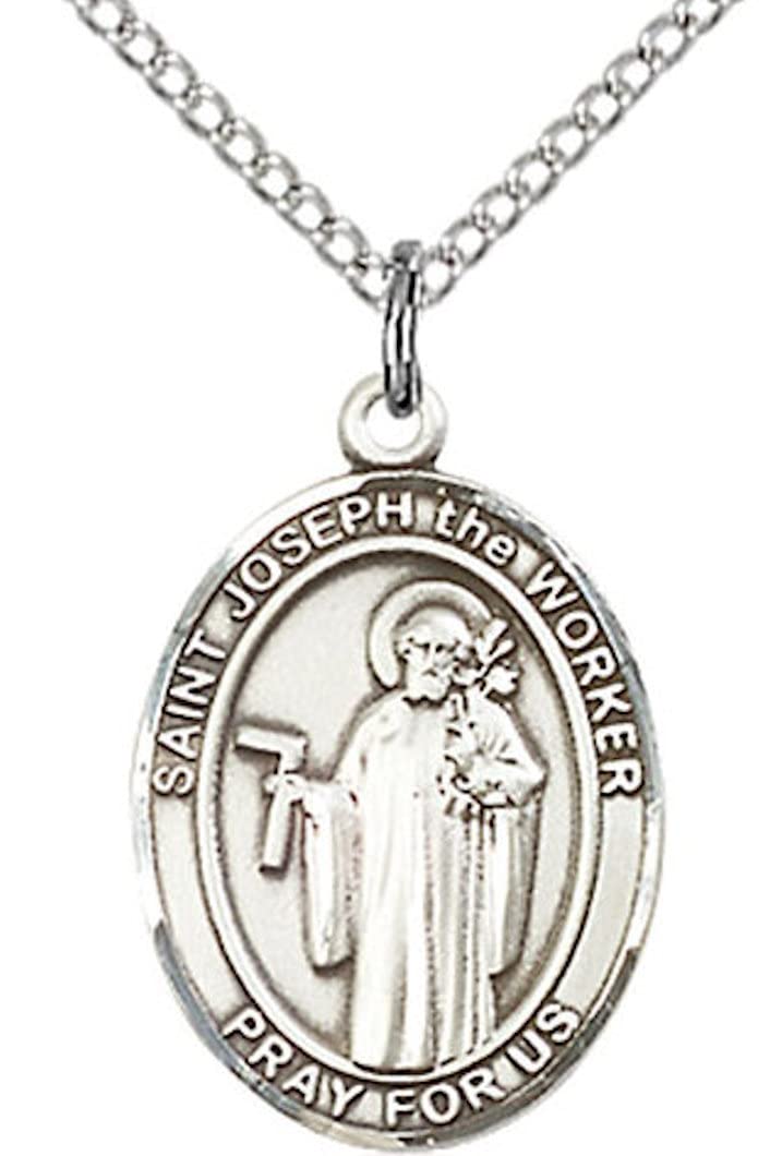 St. Joseph the Worker Medal in Fine Pewter, 3/4" tall, Your Choice of Chain # 17100