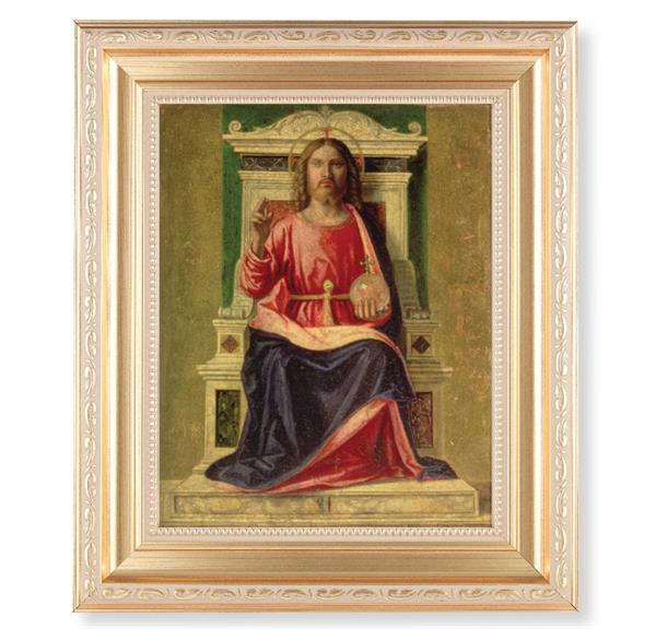 King of Heaven, 11.5"x13.5" Satin Gold Frame, Distressed Finish with Scrollwork, Italian Print Under Glass # 26502