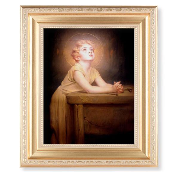 Chambers: Thy Will Be Done, 11.5"x13.5" Satin Gold Frame, Distressed Finish with Scrollwork, Italian Print Under Glass # 26504