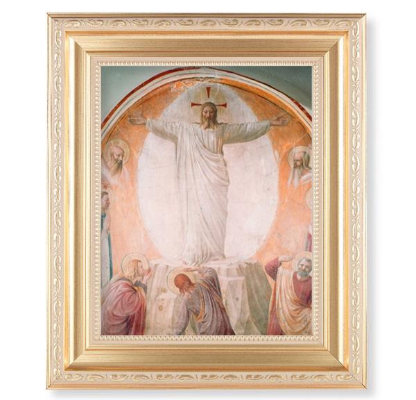 Transfiguration of Christ, 11.5"x13.5" Satin Gold Frame, Distressed Finish with Scrollwork, Italian Print Under Glass # 26505