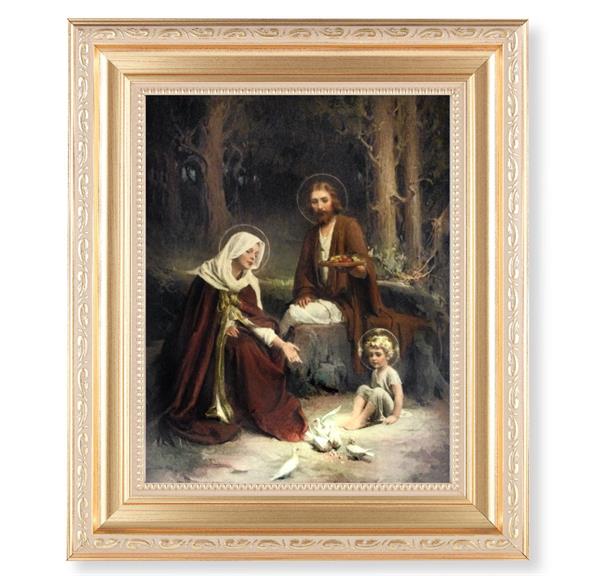 Chambers: The Holy Family, 11.5"x13.5" Satin Gold Frame, Distressed Finish with Scrollwork, Italian Print Under Glass # 26511