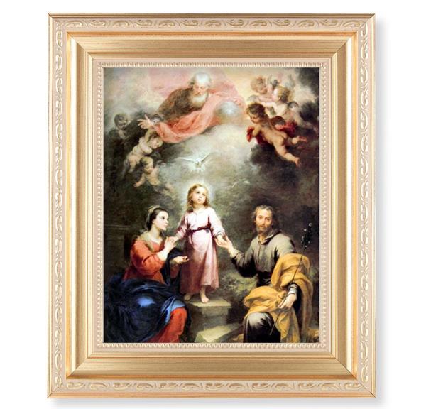 Murillo: Heavenly and Earthly Trinities, 11.5"x13.5" Satin Gold Frame, Distressed Finish with Scrollwork, Italian Print Under Glass # 26512