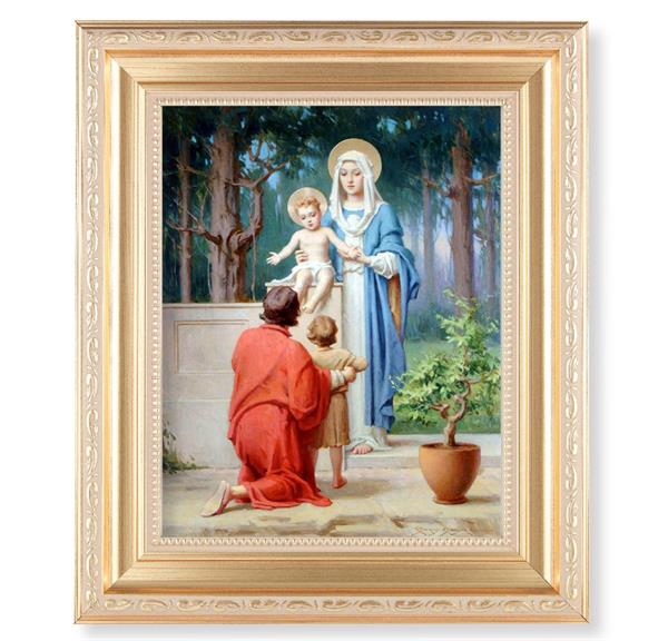 Chambers: The Holy Family with John The Baptist, 11.5"x13.5" Satin Gold Frame, Distressed Finish with Scrollwork, Italian Print Under Glass # 26513