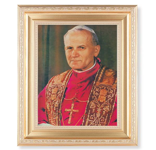 Pope John Paul II, 11.5"x13.5" Satin Gold Frame, Distressed Finish with Scrollwork, Italian Print Under Glass # 26528