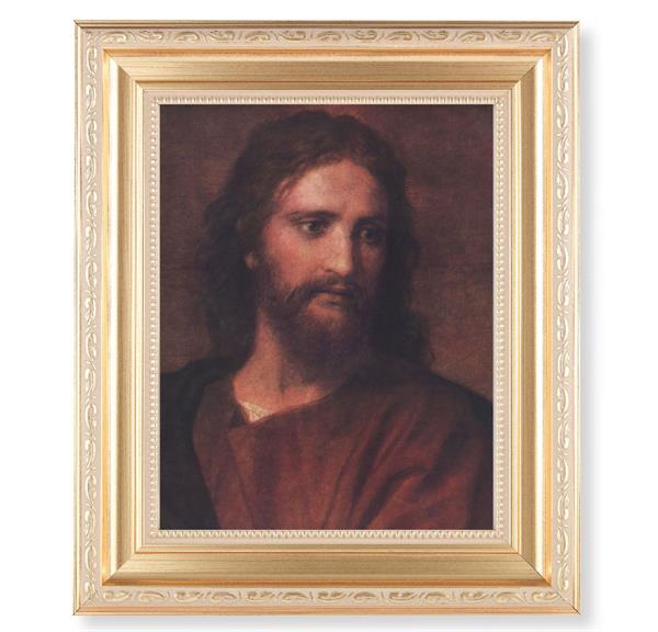 Hofmann: Christ at 33 Picture, 11.5"x13.5" Satin Gold Frame, Distressed Finish with Scrollwork, Italian Print Under Glass # 26532