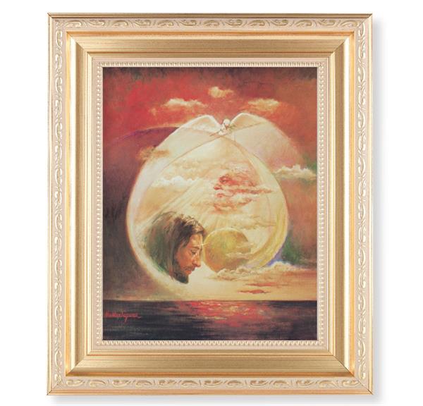 Segura: The Trinity Picture, 11.5"x13.5" Satin Gold Frame, Distressed Finish with Scrollwork, Italian Print Under Glass # 26540