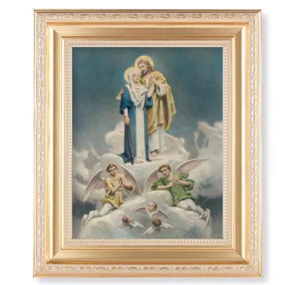 Chambers: Jesus & Mary in Heaven, 11.5"x13.5" Satin Gold Frame, Distressed Finish with Scrollwork, Italian Print Under Glass # 26557