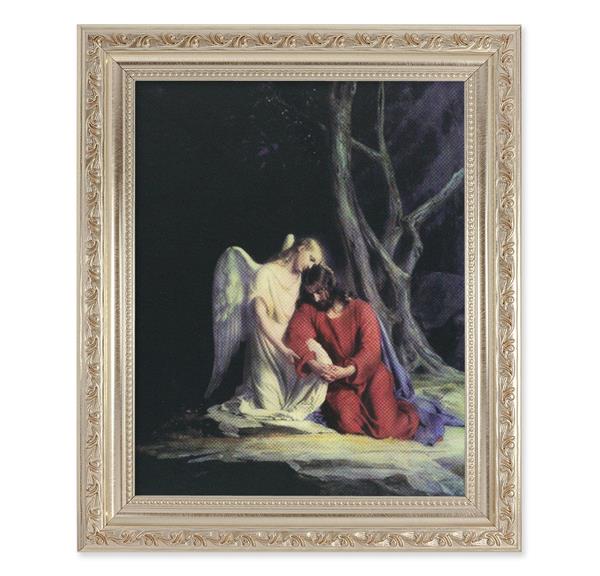 Chambers: Agony in The Garden, 10"x12" Antique Silver & Carved Scrollwork Frame, Italian Print Under Glass # 26759