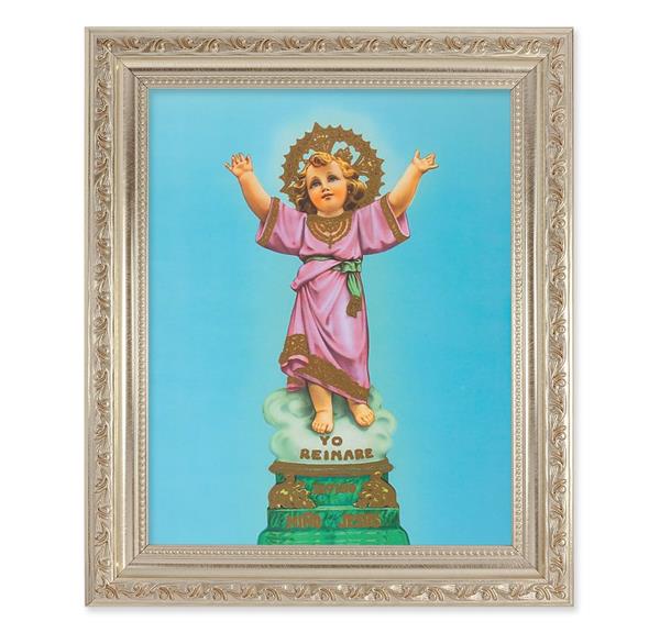 Divino Nino, 10"x12" Antique Silver & Carved Scrollwork Frame, Italian Print Under Glass # 26760