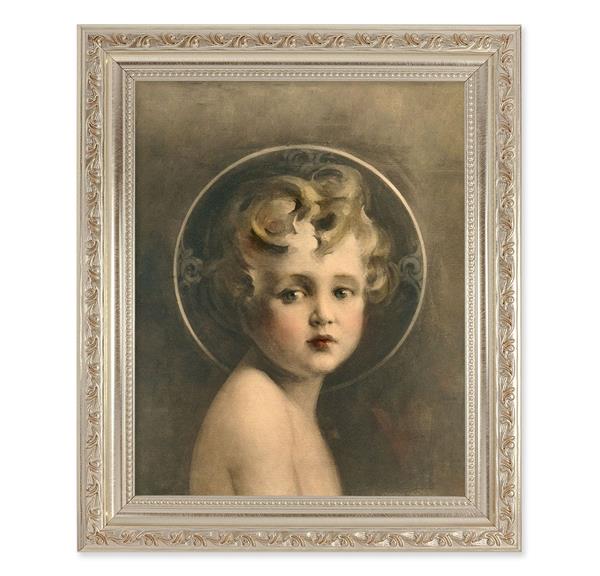 Chambers: Light of The World, 10"x12" Antique Silver & Carved Scrollwork Frame, Italian Print Under Glass # 26765