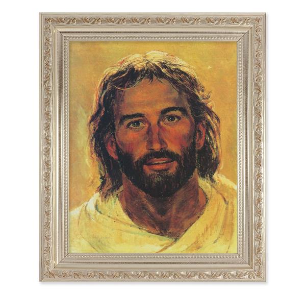 Hook: Head of Christ, 10"x12" Antique Silver & Carved Scrollwork Frame, Italian Print Under Glass # 26779