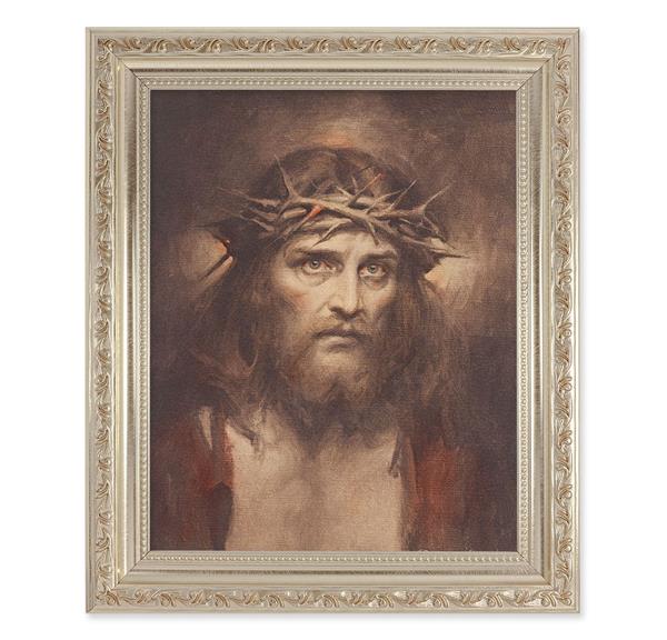 Chambers: ECCE Homo, 10"x12" Antique Silver & Carved Scrollwork Frame, Italian Print Under Glass # 26783