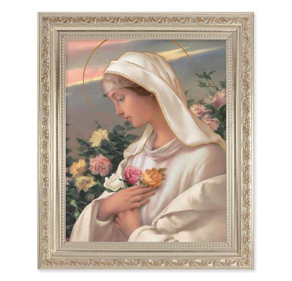 Mystical Rose, 10"x12" Antique Silver & Carved Scrollwork Frame, Italian Print Under Glass # 26808