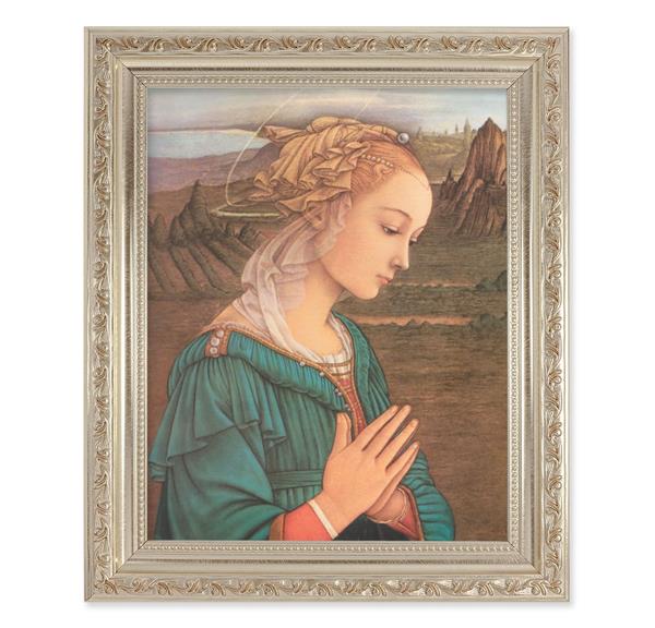 Lippi: Madonna, 10"x12" Antique Silver & Carved Scrollwork Frame, Italian Print Under Glass # 26824