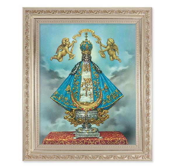 Virgen de San Juan, 10"x12" Antique Silver & Carved Scrollwork Frame, Italian Print Under Glass # 26828