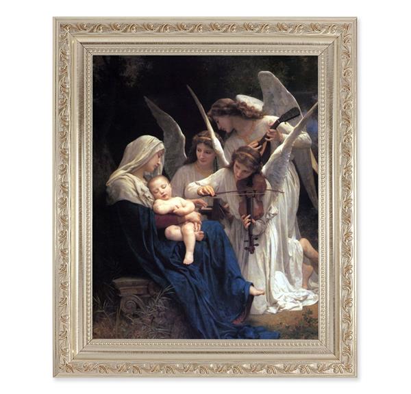 Bouguereau: Heavenly Melody, 10"x12" Antique Silver & Carved Scrollwork Frame, Italian Print Under Glass # 26830