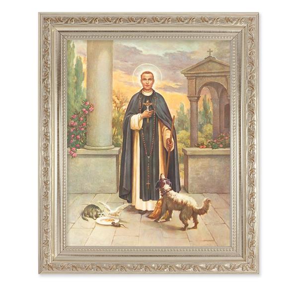 St. Martin DePorres, 10"x12" Antique Silver & Carved Scrollwork Frame, Italian Print Under Glass # 26855