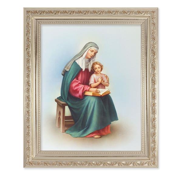St. Anne, 10"x12" Antique Silver & Carved Scrollwork Frame, Italian Print Under Glass # 26864
