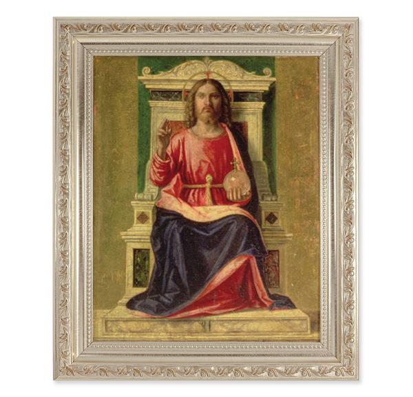 King of Heaven, 10"x12" Antique Silver & Carved Scrollwork Frame, Italian Print Under Glass # 26873
