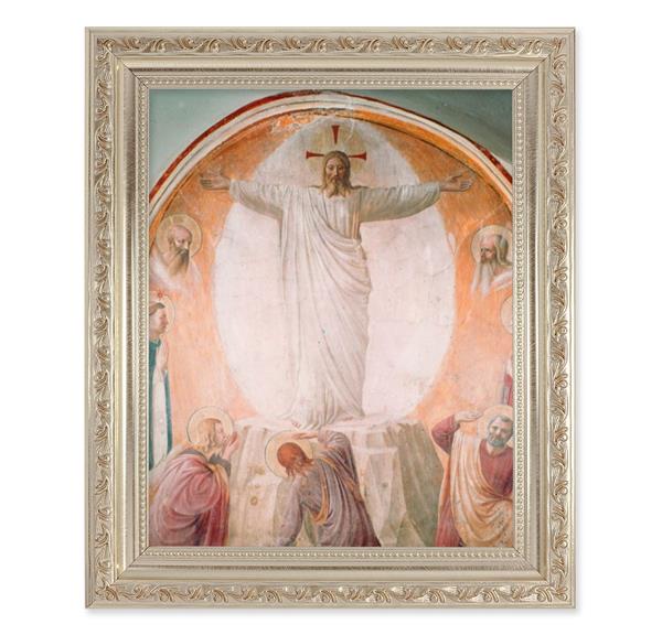 Transfiguration of Christ, 10"x12" Antique Silver & Carved Scrollwork Frame, Italian Print Under Glass # 26877