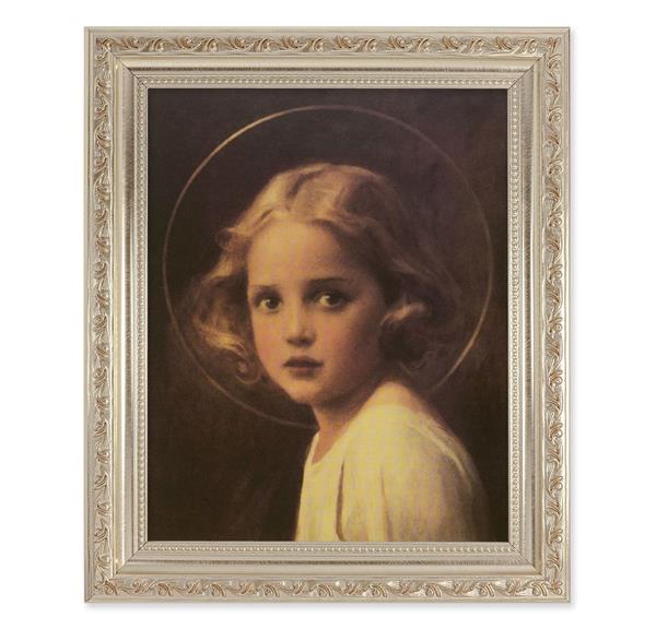 Chambers: Mary Most Holy, 10"x12" Antique Silver & Carved Scrollwork Frame, Italian Print Under Glass # 26878