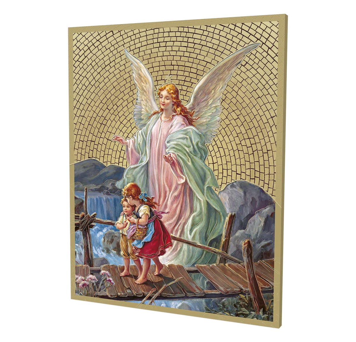 Guardian Angel Gold Foil Mosaic Plaque, 8"x10", Made in Italy # 1287