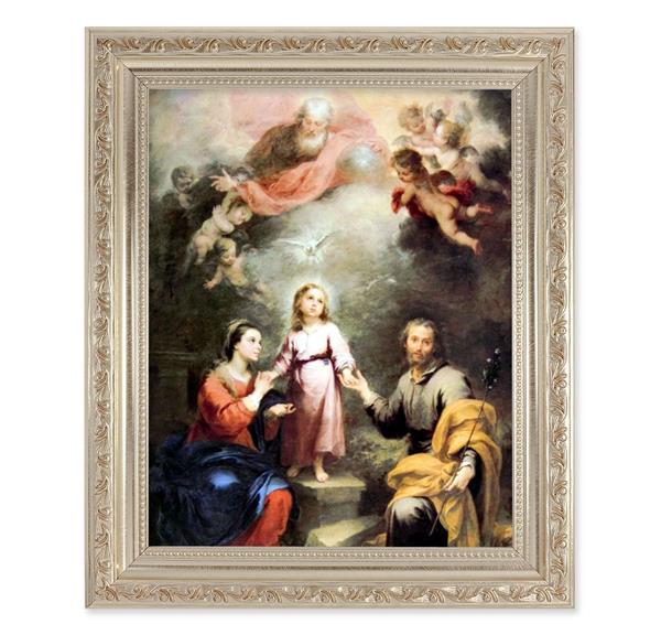 Murillo: Heavenly and Earthly Trinities, 10"x12" Antique Silver & Carved Scrollwork Frame, Italian Print Under Glass # 26884
