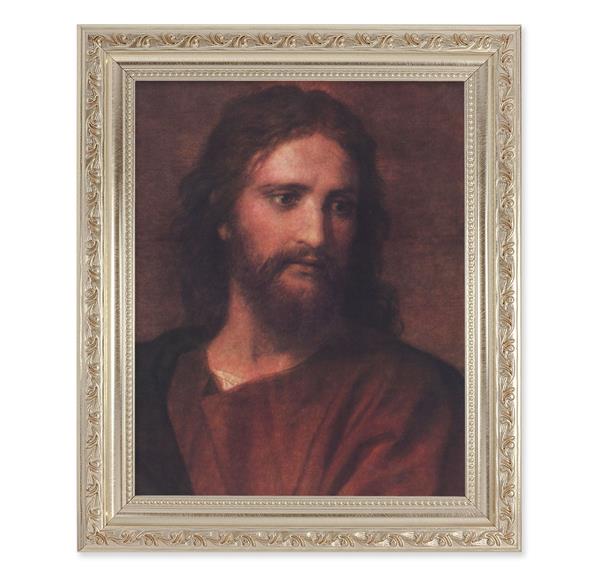 Hofmann: Christ at 33 Picture, 10"x12" Antique Silver & Carved Scrollwork Frame, Italian Print Under Glass # 26924