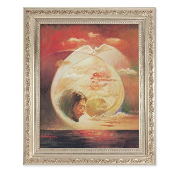 Segura: The Trinity Picture, 10"x12" Antique Silver & Carved Scrollwork Frame, Italian Print Under Glass # 26927