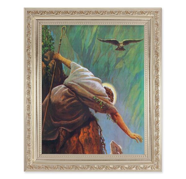 Hook: The Lost Sheep Picture, 10"x12" Antique Silver & Carved Scrollwork Frame, Italian Print Under Glass # 26938