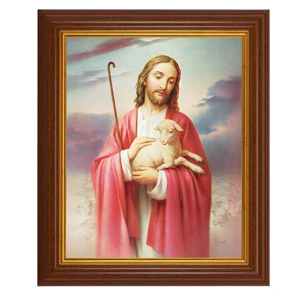 Good Shepherd, 10.5"x12.5" Walnut Finished Fluted Frame, Gold Beaded Lip, Italian Print # 26946