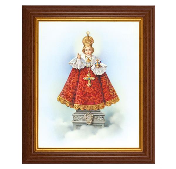 Infant of Prague, 10.5"x12.5" Walnut Finished Fluted Frame, Gold Beaded Lip, Italian Print # 26949