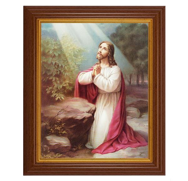Christ on The Mount of Olives, 10.5"x12.5" Walnut Finished Fluted Frame, Gold Beaded Lip, Italian Print # 26950