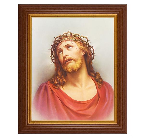 Christ in Agony, 10.5"x12.5" Walnut Finished Fluted Frame, Gold Beaded Lip, Italian Print # 26954