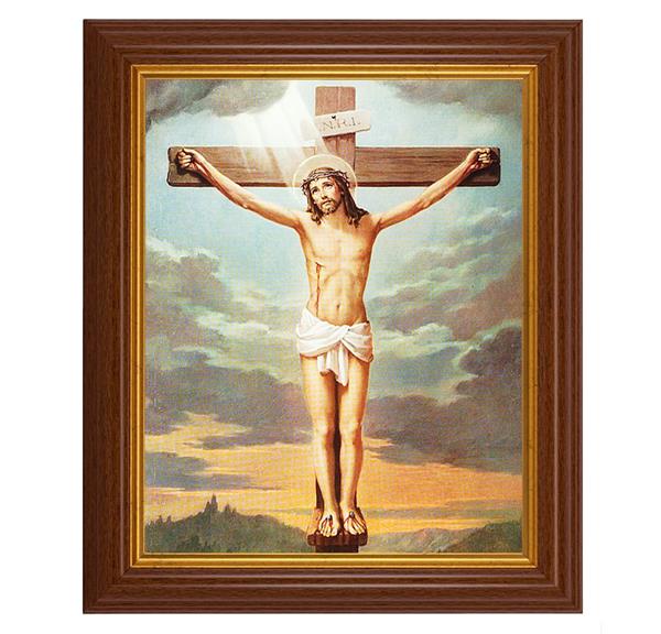 Crucifixion, 10.5"x12.5" Walnut Finished Fluted Frame, Gold Beaded Lip, Italian Print # 26959