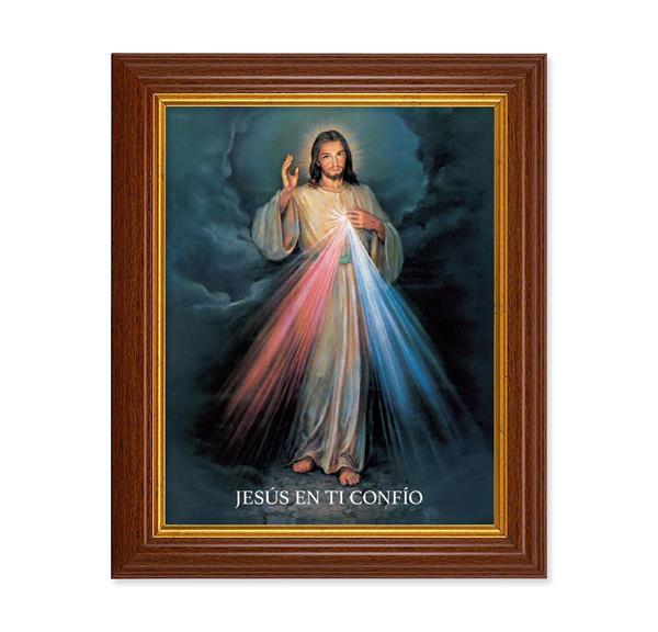 Spansh Divine Mercy, 10.5"x12.5" Walnut Finished Fluted Frame, Gold Beaded Lip, Italian Print # 26961