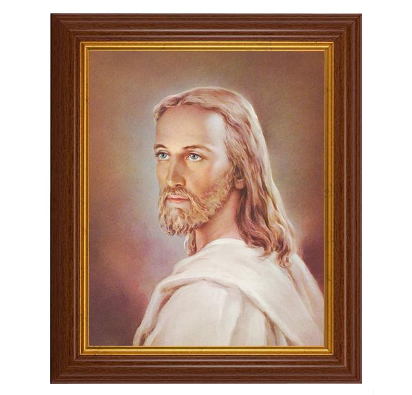 Head of Christ, 10.5"x12.5" Walnut Finished Fluted Frame, Gold Beaded Lip, Italian Print # 26964