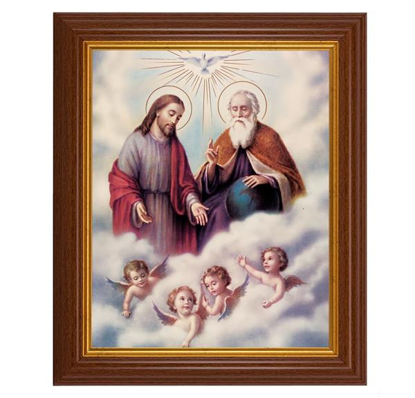 The Holy Trinity, 10.5"x12.5" Walnut Finished Fluted Frame, Gold Beaded Lip, Italian Print # 26965