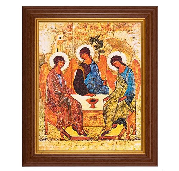 The Holy Trinity Icon, 10.5"x12.5" Walnut Finished Fluted Frame, Gold Beaded Lip, Italian Print # 26966